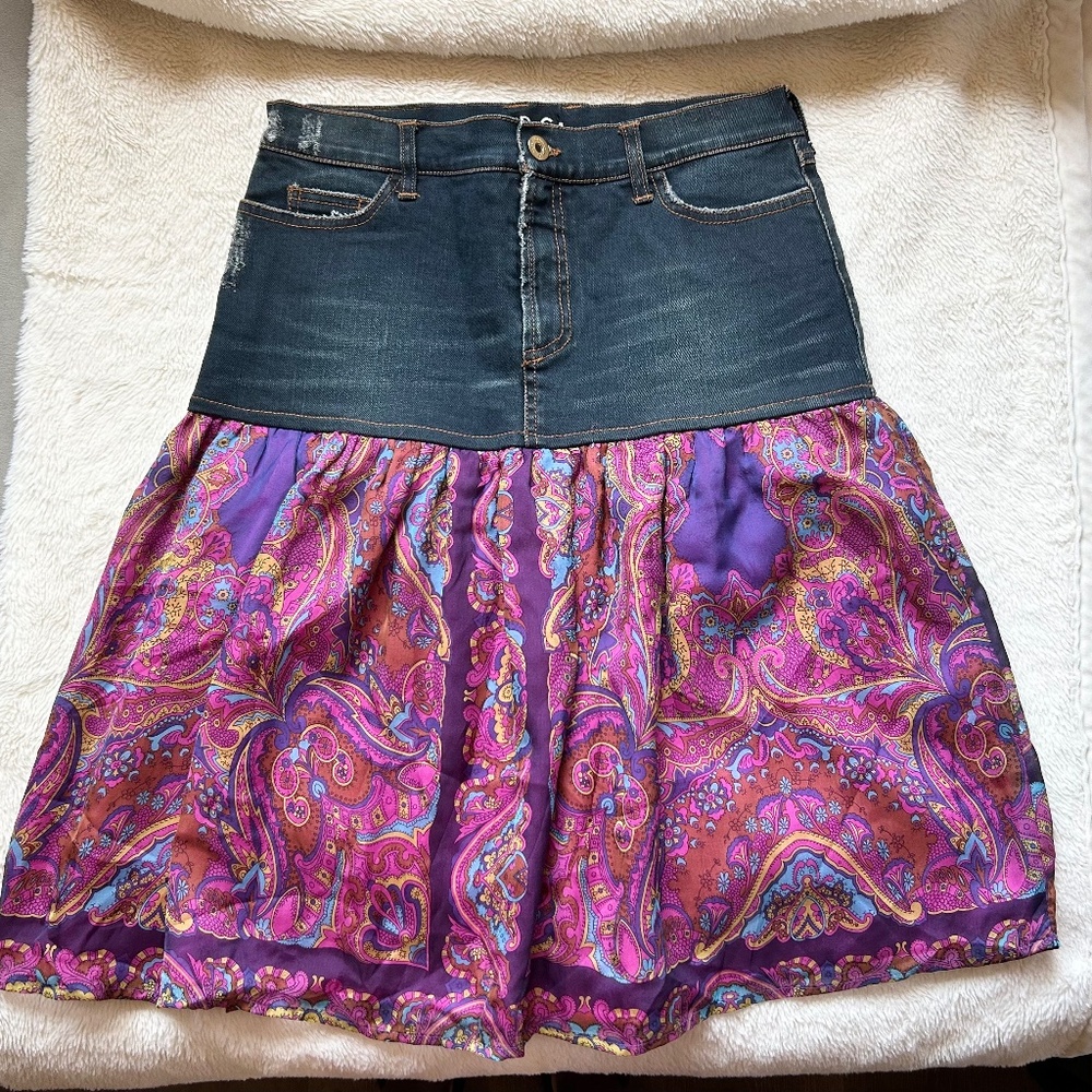 D&G Dolce & Gabbana Denim and Paisley Skirt